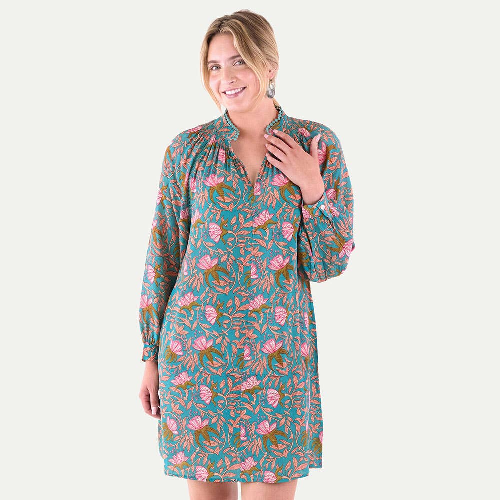 Aqua Pink Bohemian Floral Party Dress, Red / LG-XL