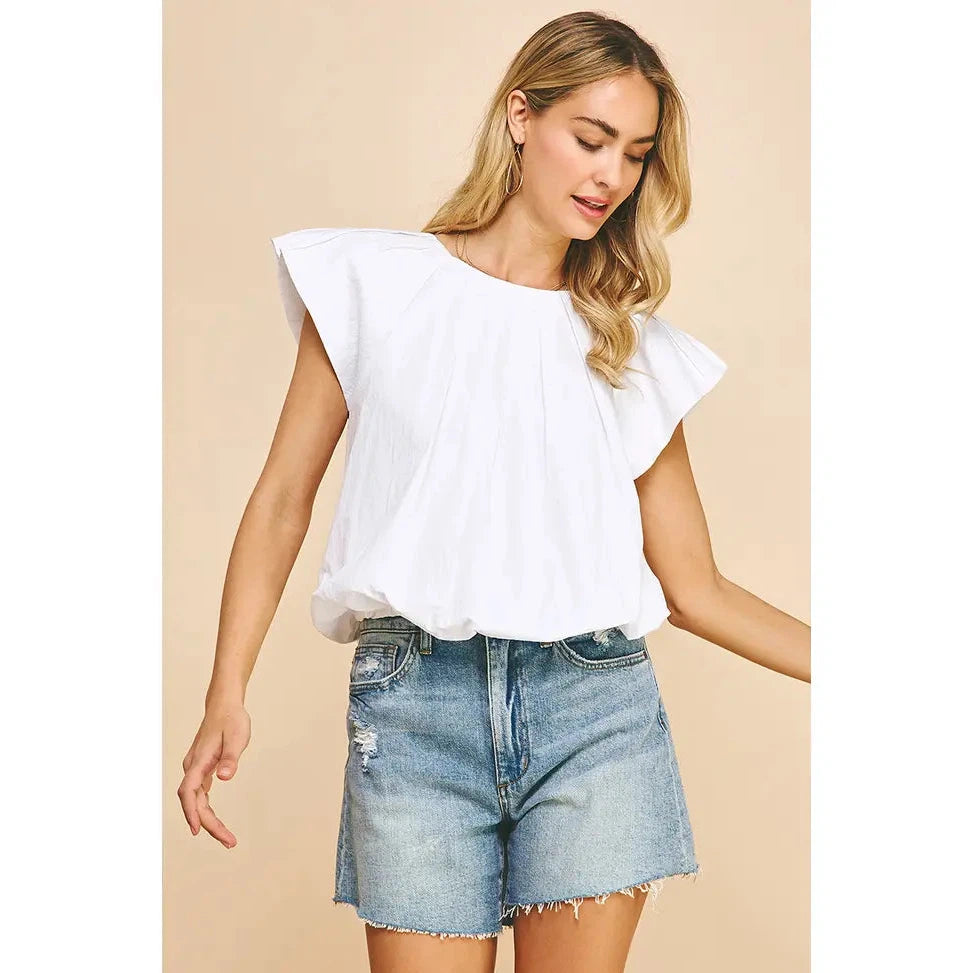 Pleated Short Sleeve Woven Top