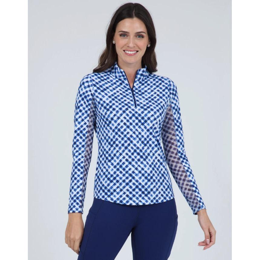 Gingham Check Print Long Sleeve Mock Neck Top – Splash on Main