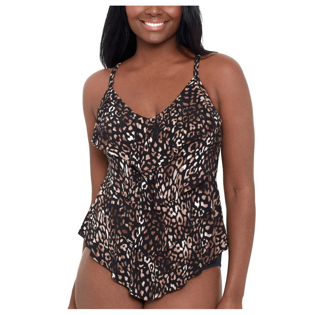 Night Cheetah Lena Tiered Tankini Top Splash on Main