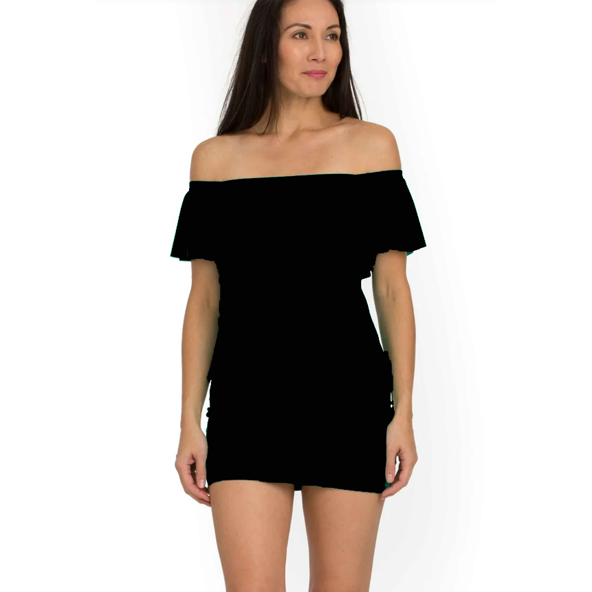 fitted lace wedding dress Solid Off Shoulder Flounce Loose Fit Bandini Top Black / 42