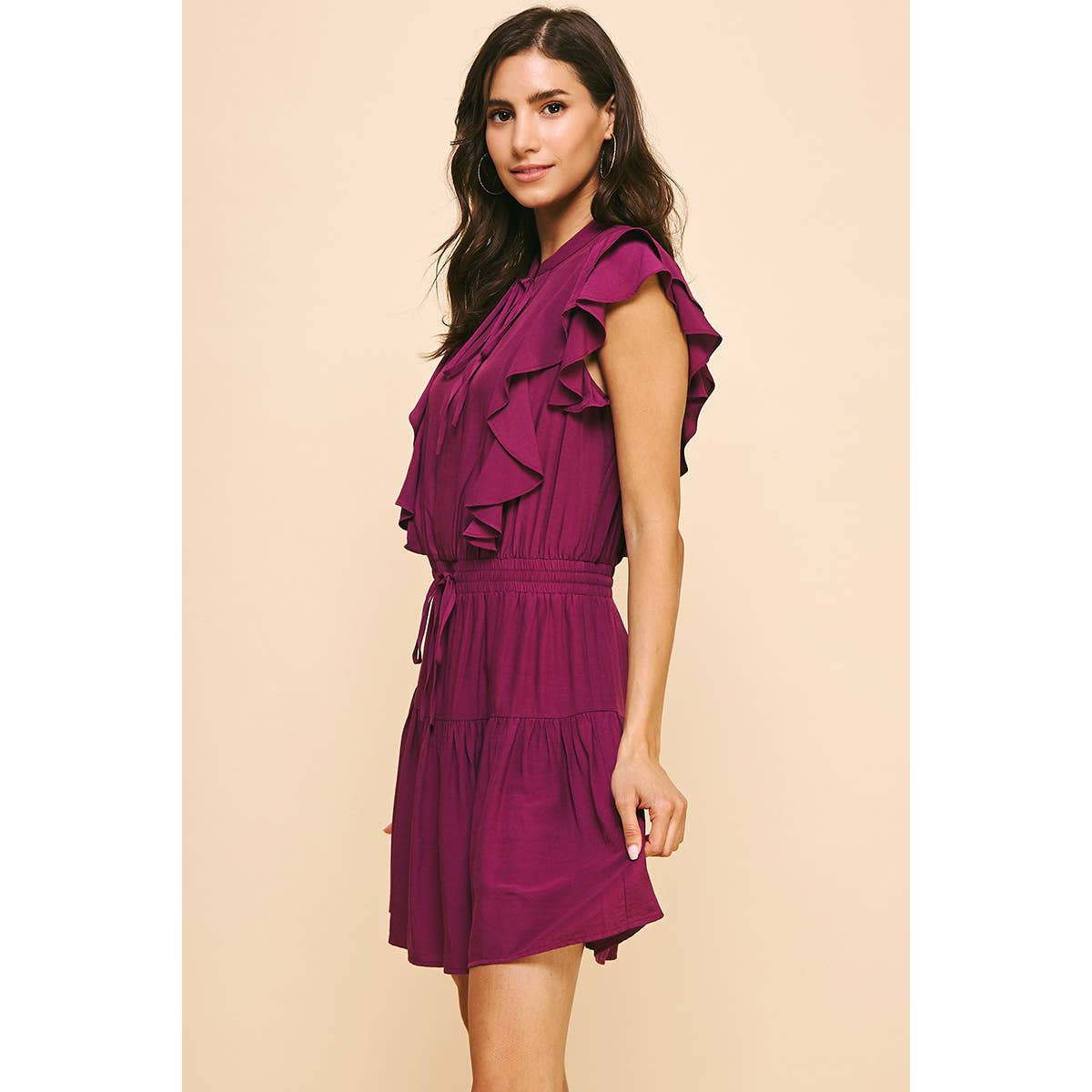 V-Neck Ruffle Mini Dress