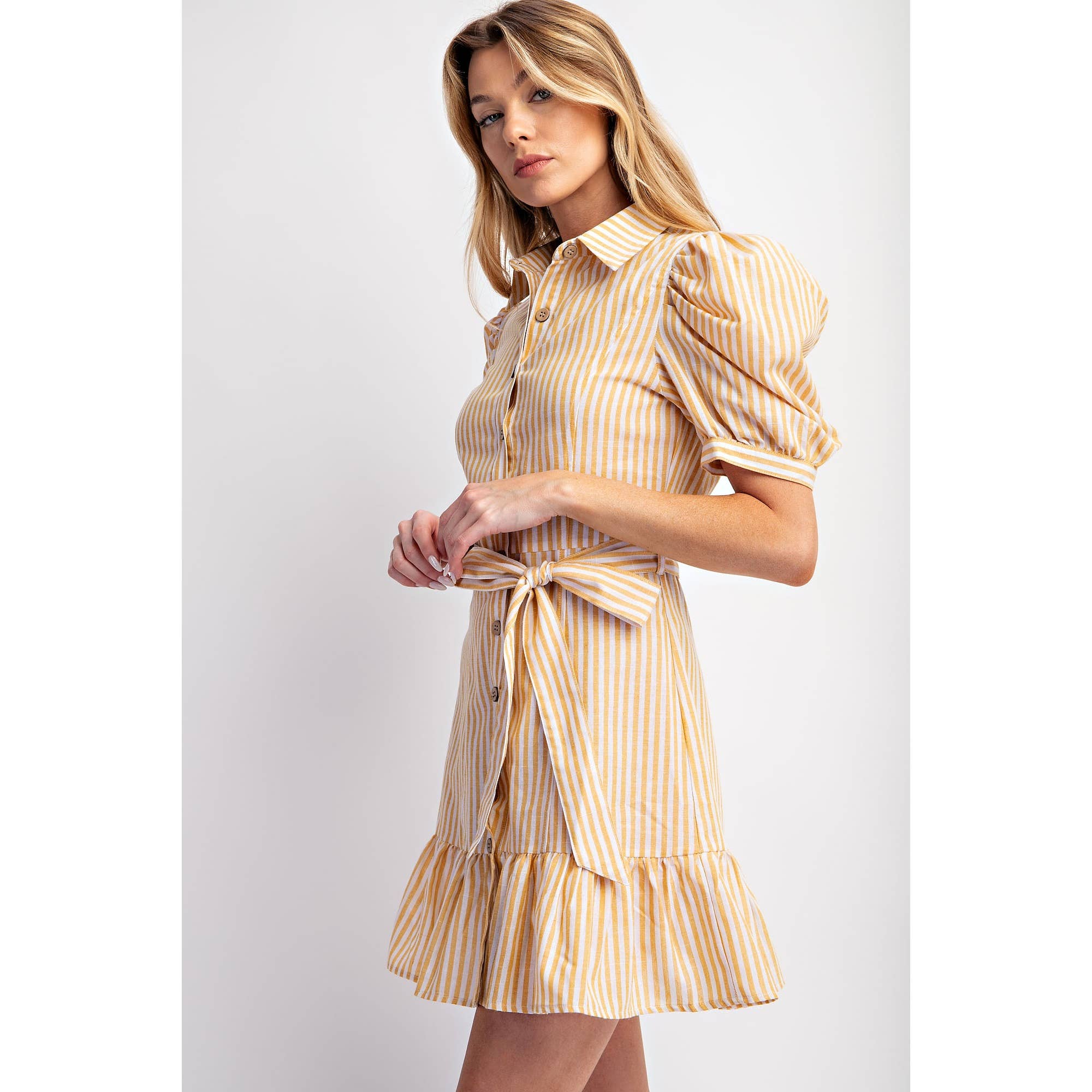 COTTON STRIPED BELTED SHIRT DRESS – Splash on Main