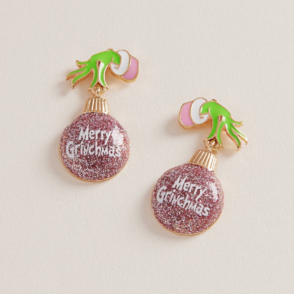 Glitter Green Monster Hands Ornament Post Earrings