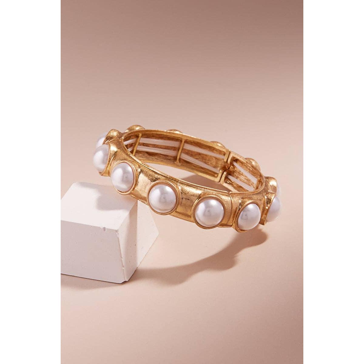 Vintage Pearl Bangle Stretch Bracelet