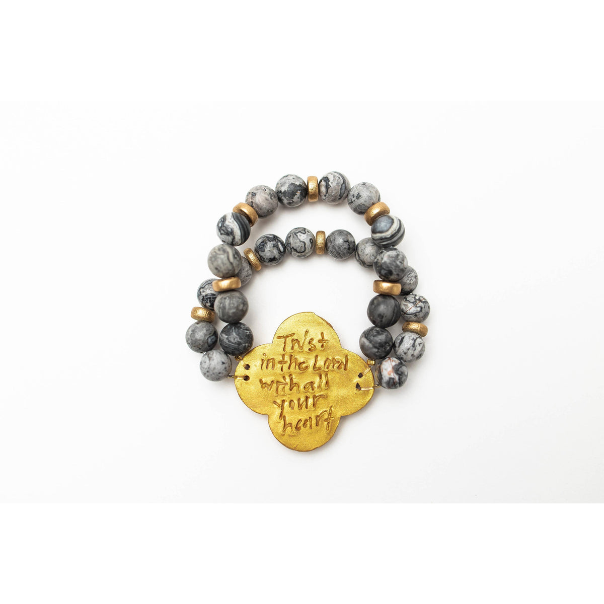 Gray Map Jasper Double with Macie Cross Bracelet