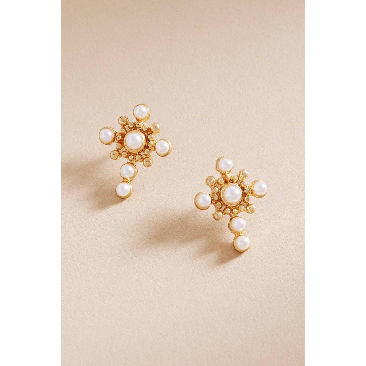 Clear Stone Paved Cross Post Earrings