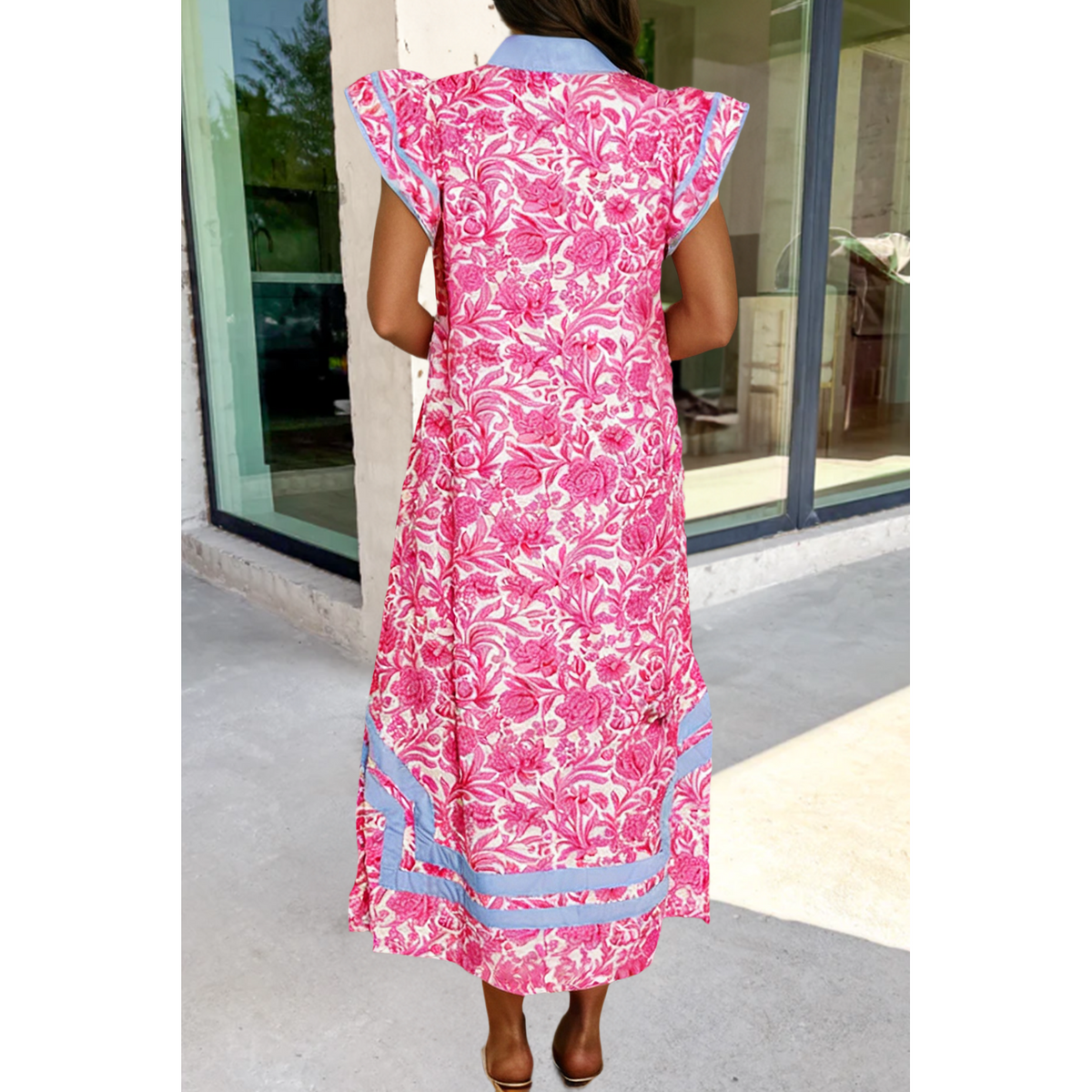 Sassy Floral V Neck Midi Dress