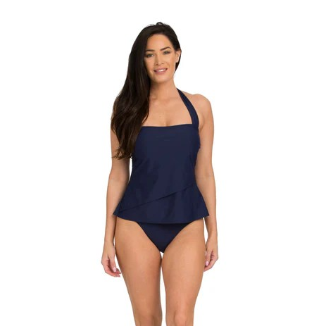 Solid Asymmetrical Wide Set Strap Tankini Top