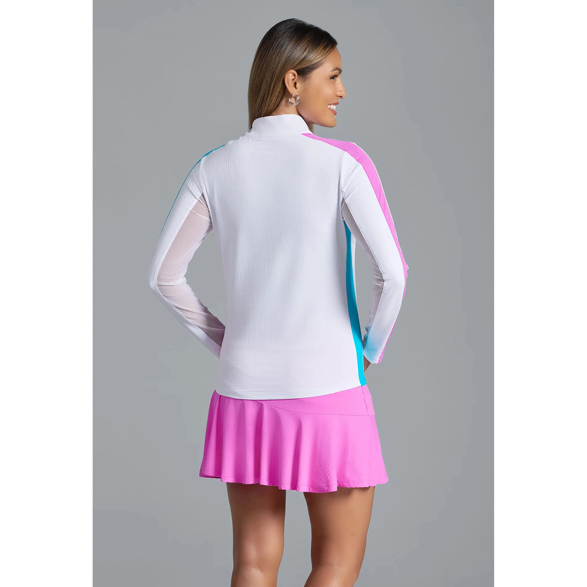 Color Block Print Long Sleeve Mock Neck Top