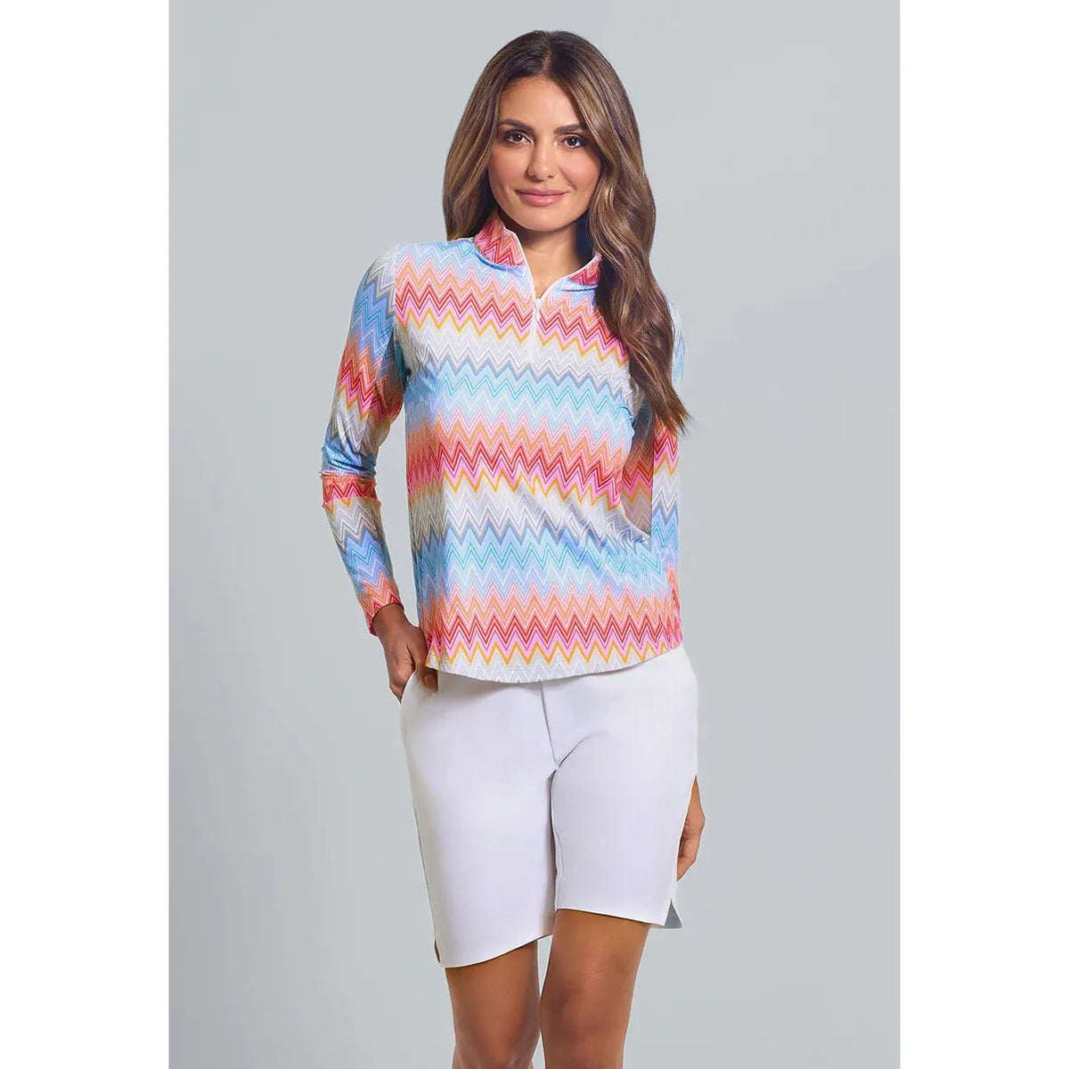 Susan Long Sleeve Zip Neck Top