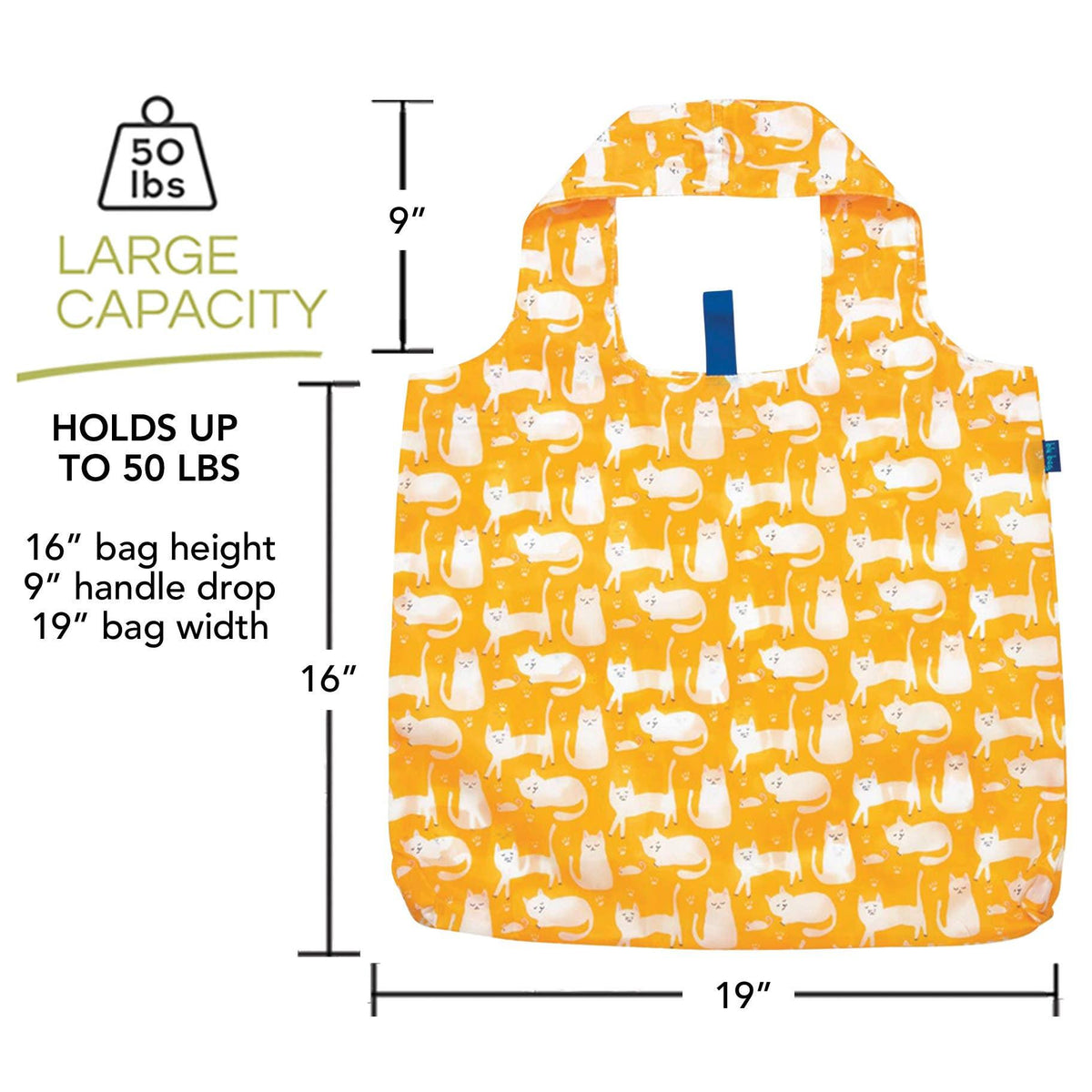 Kitty Cats Yellow blu Bag Reusable Shopper Tote