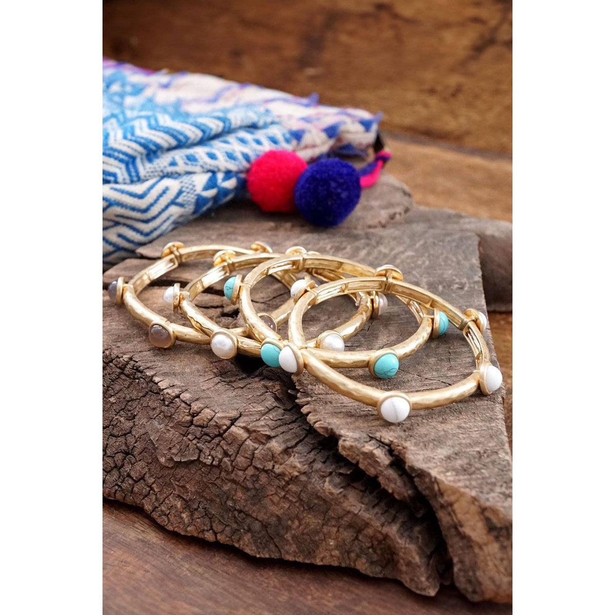 Jeweled Hammered Bangle