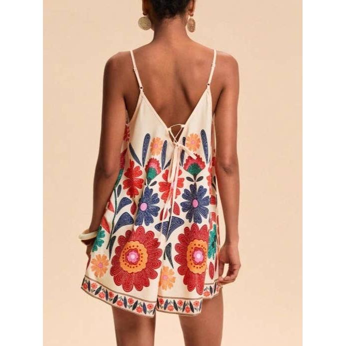 Boho Floral Spaghetti Strap Romper
