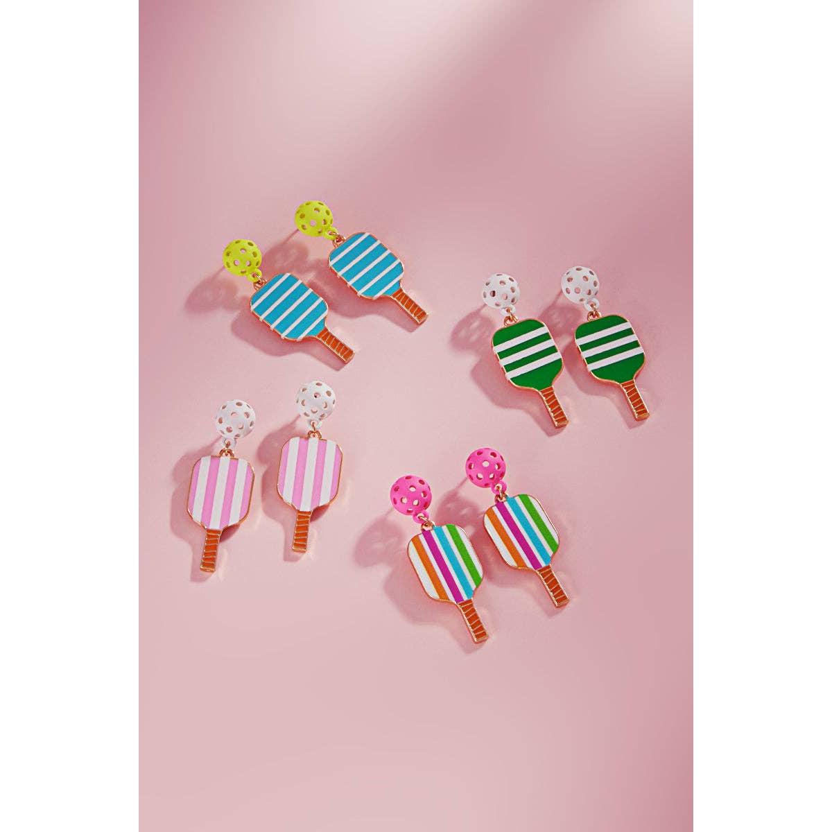 Sports Pickleball Enamel with Pattern Post Earrings