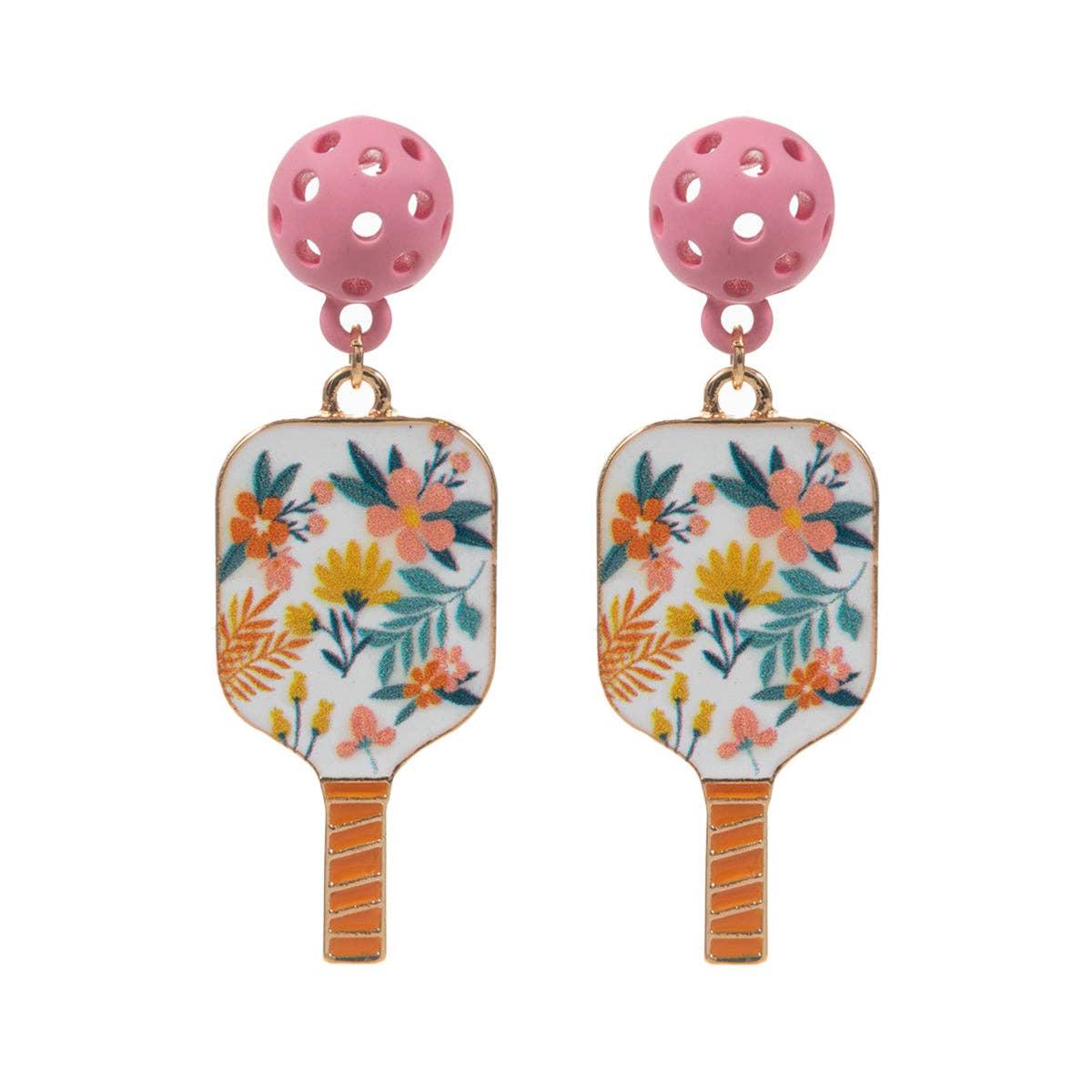 Sports Pickleball Enamel with Pattern Post Earrings