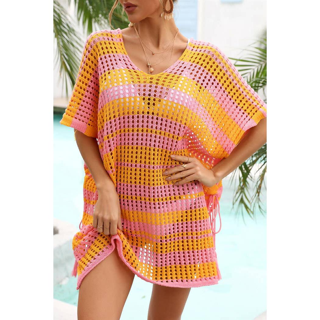 Striped Colorblocked Crochet Cover Up