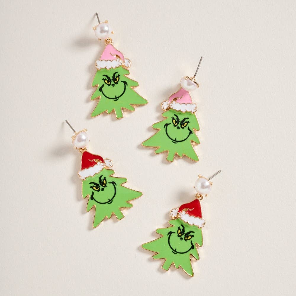 Christmas Green Monster Tree Post Earrings