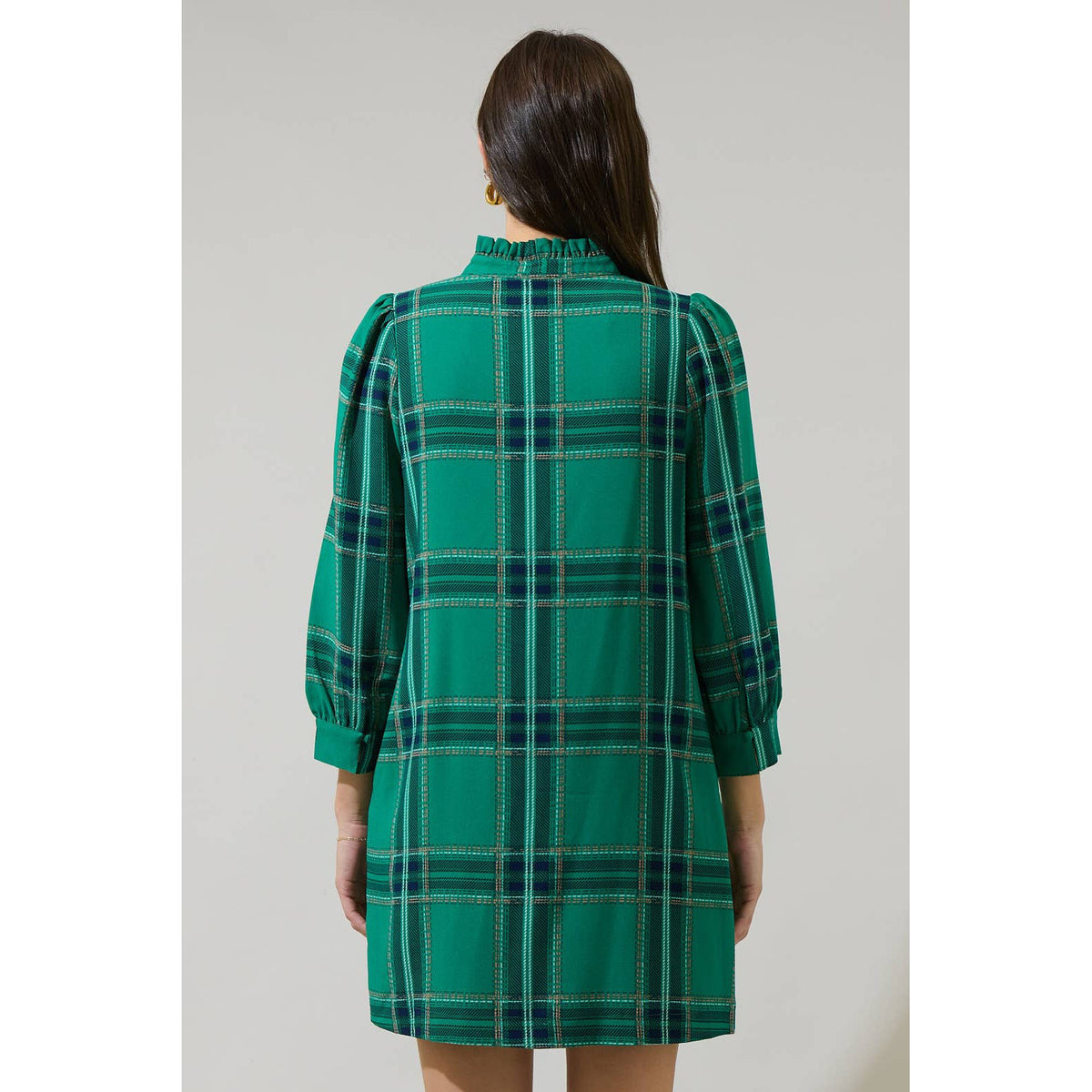 Woodland Jade Plaid Lorna Shift Mini Dress