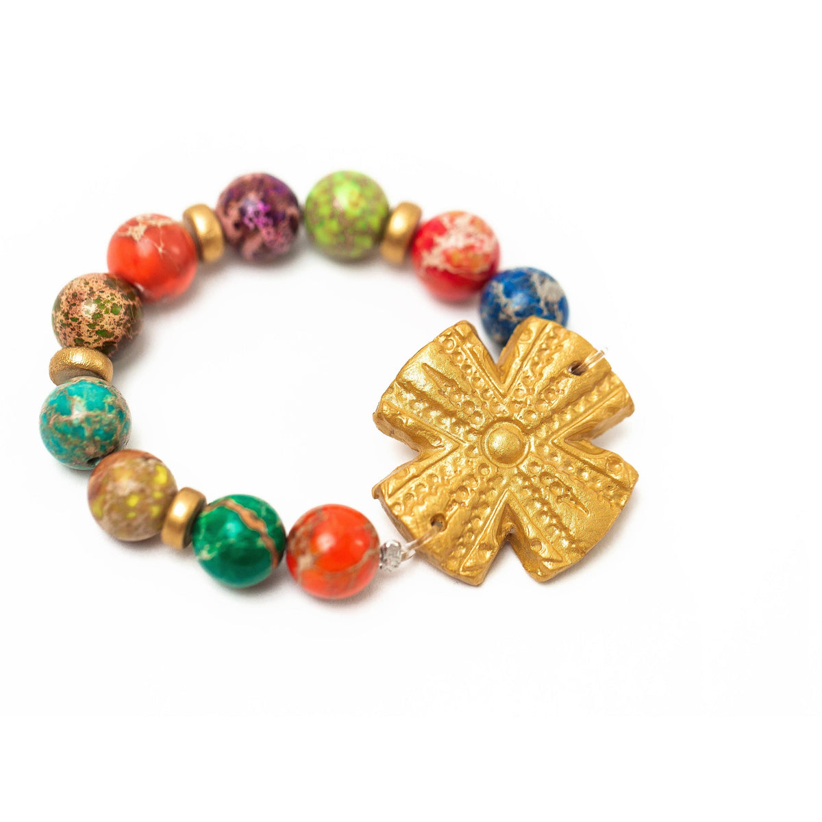 Multicolored Sea Jasper with Rachel Cross Bracelet