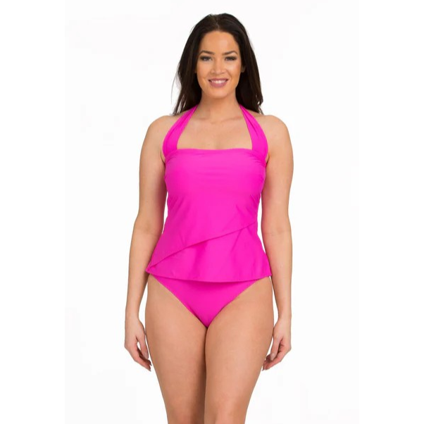 Solid Asymmetrical Wide Set Strap Tankini Top