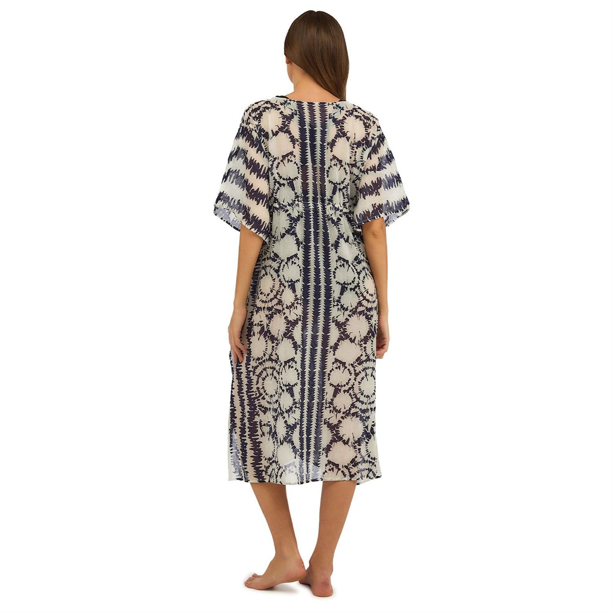 Blue and White Abstract Kaftan with Adjustable Ties
