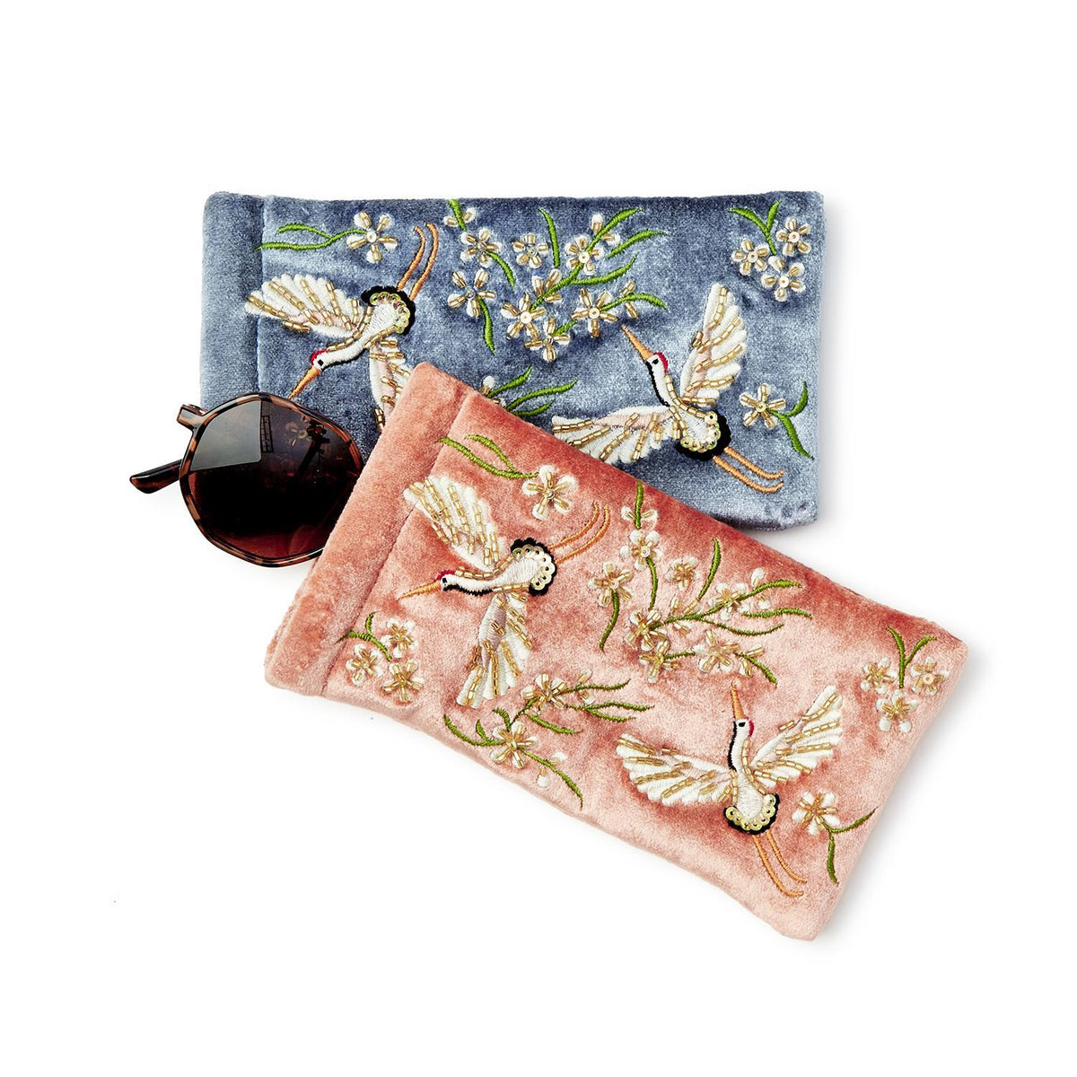 Embroidered Heron Glasses Case