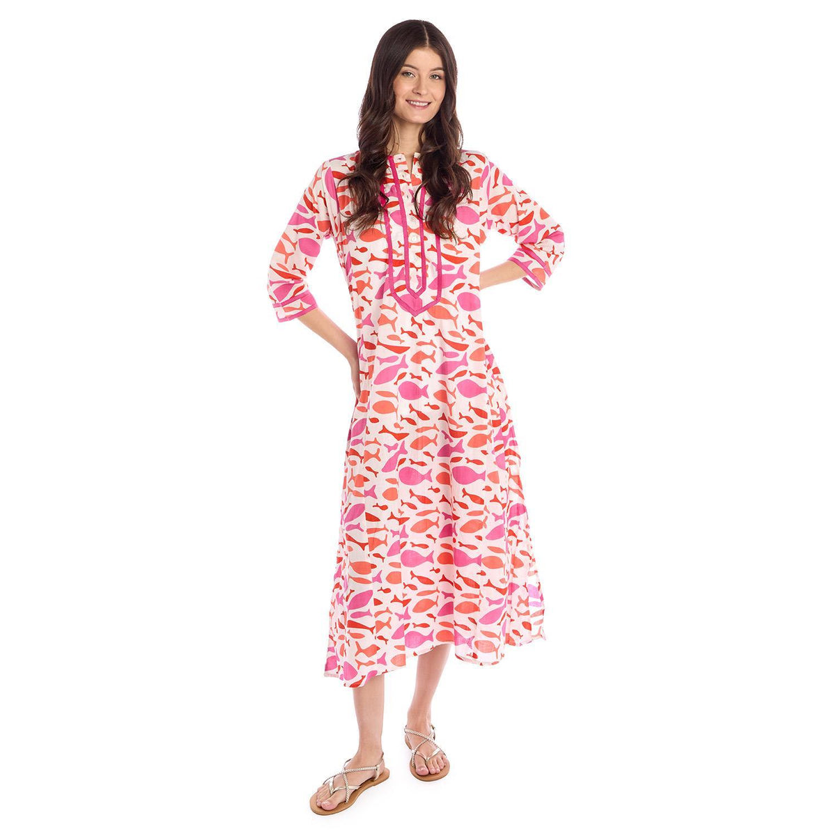 School of Fish Print Caftan Dress