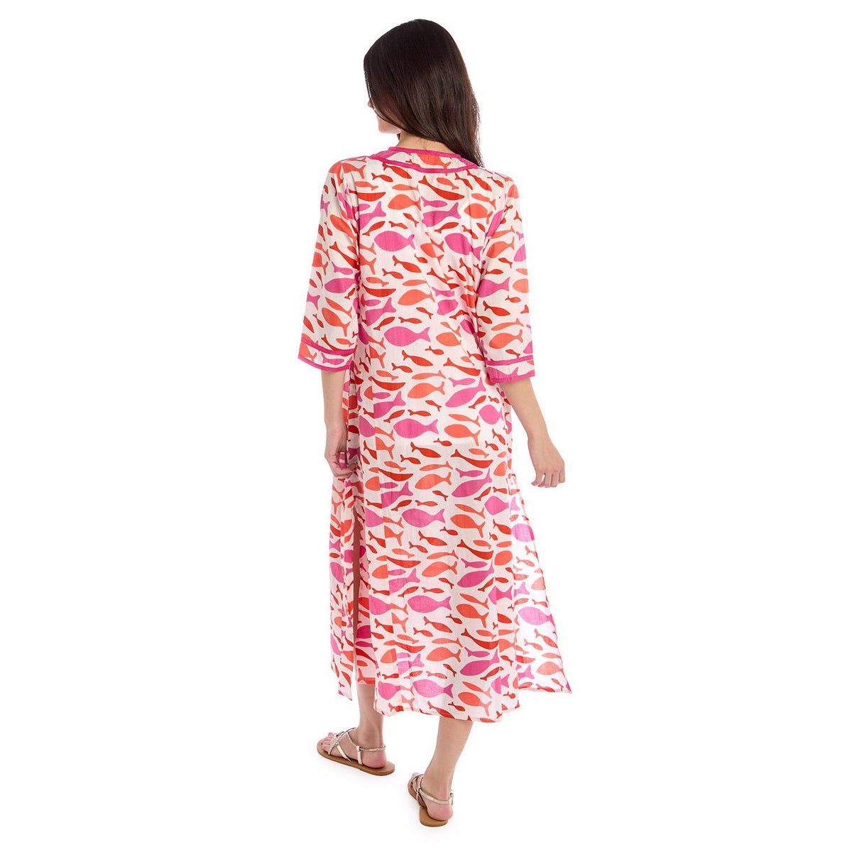 School of Fish Print Caftan Dress