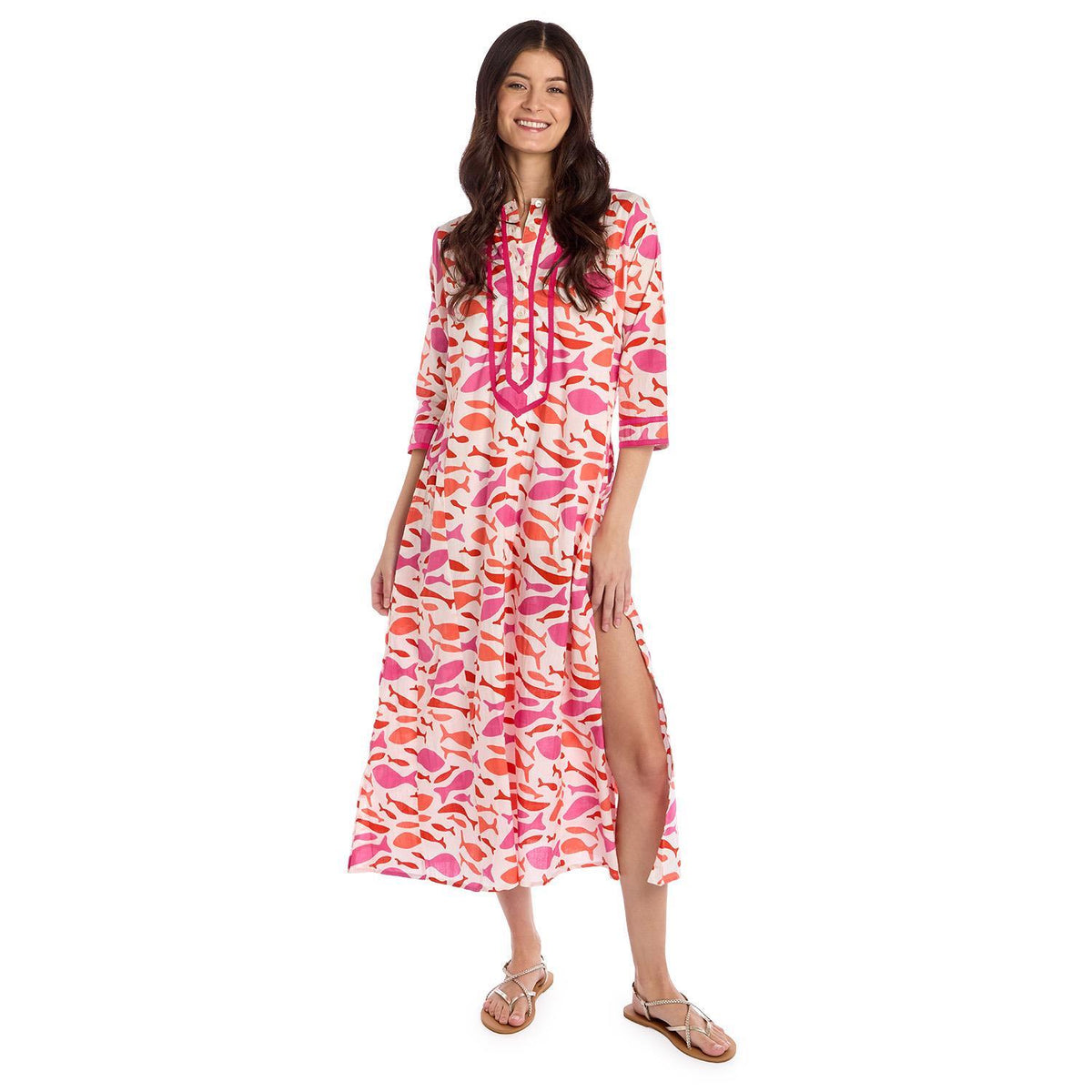 School of Fish Print Caftan Dress