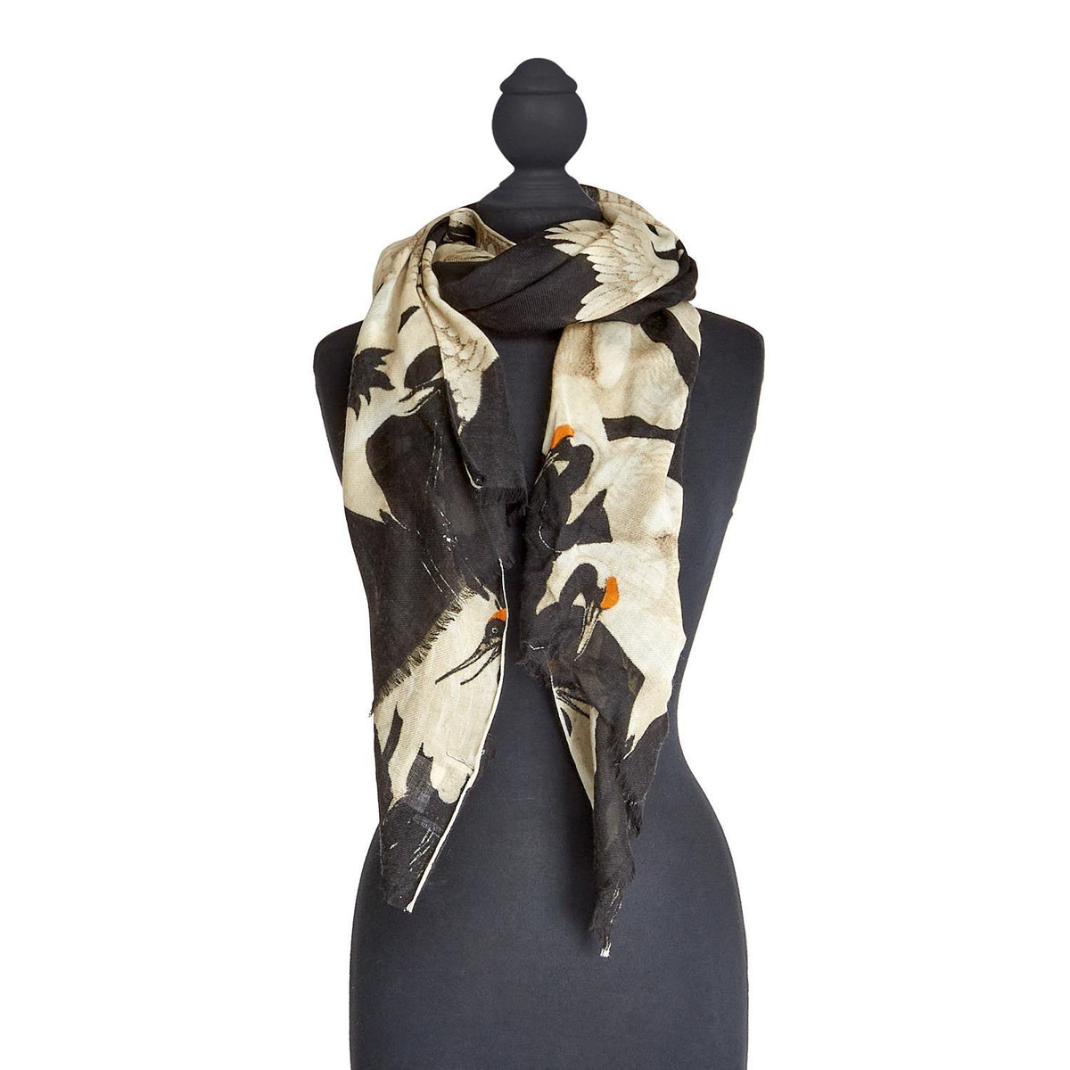 Heron Black Wool Scarf