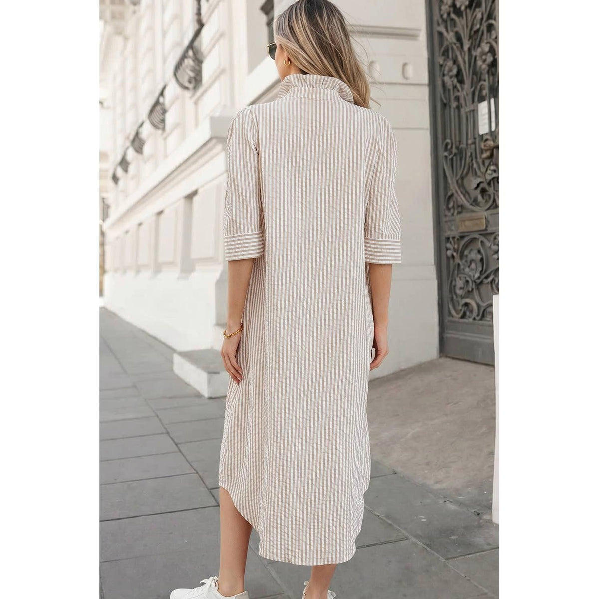 Jada Stripe Collar Shirt Maxi Dress