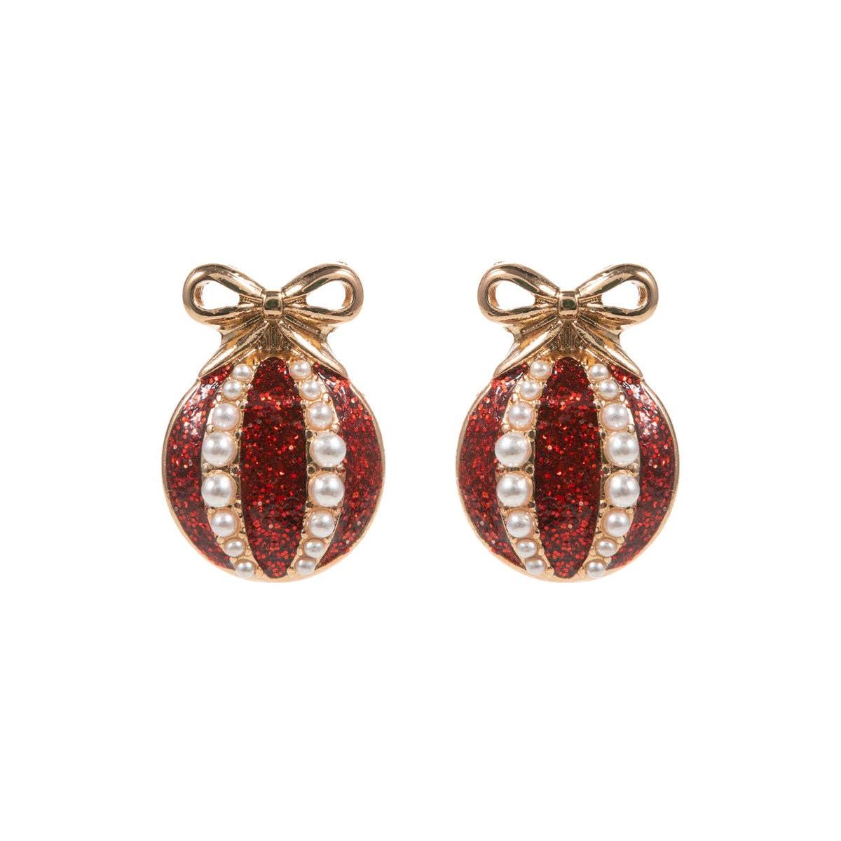 Christmas Tree Ornament Enamel Pearl Post Earrings