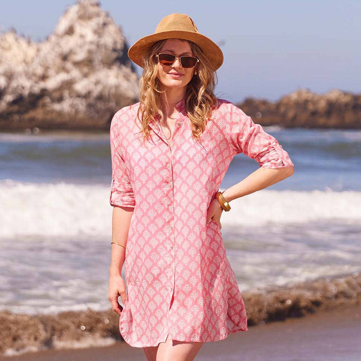 Fifer Pink Button Down Beach Tunic