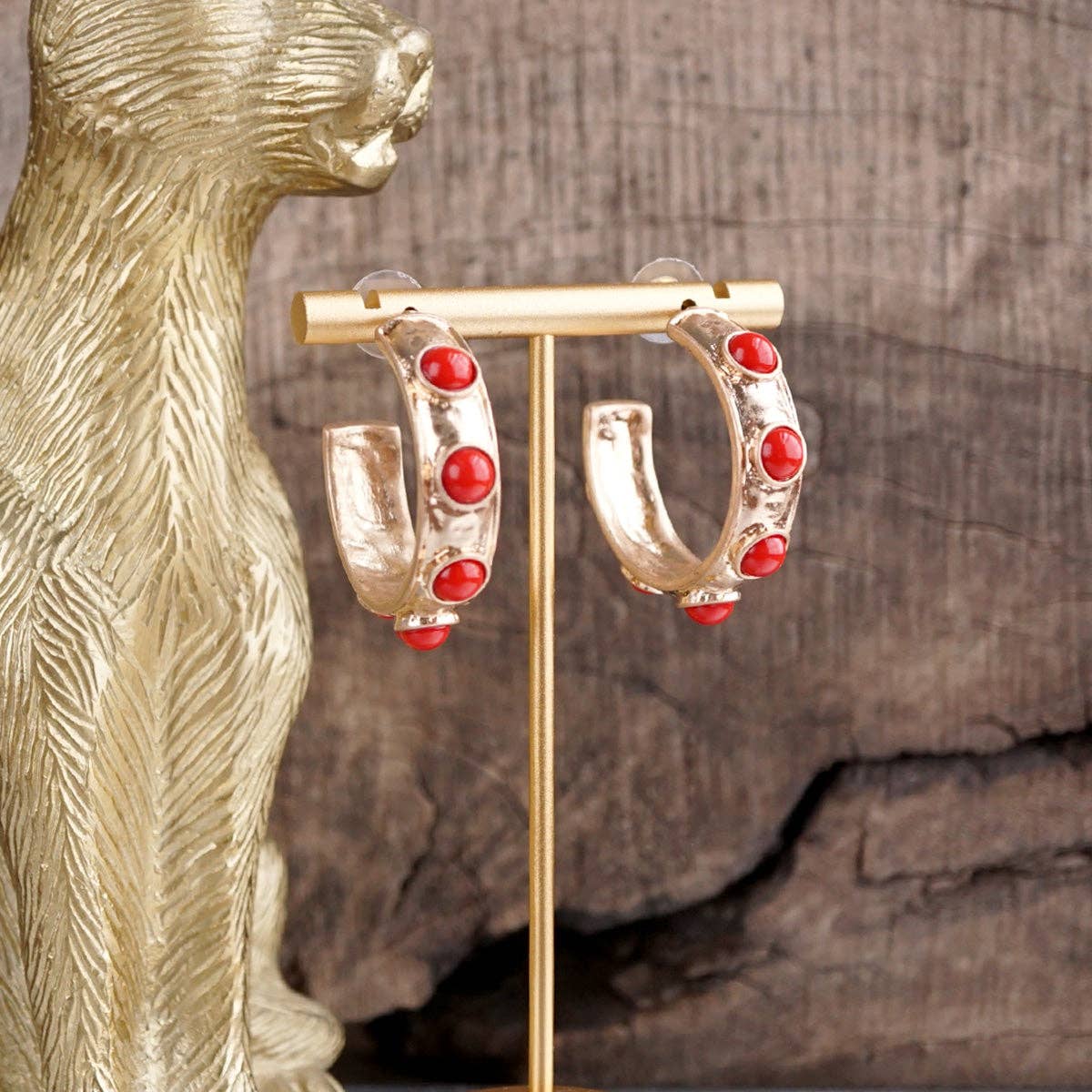 Jeweled Cabochon Hoop Earrings