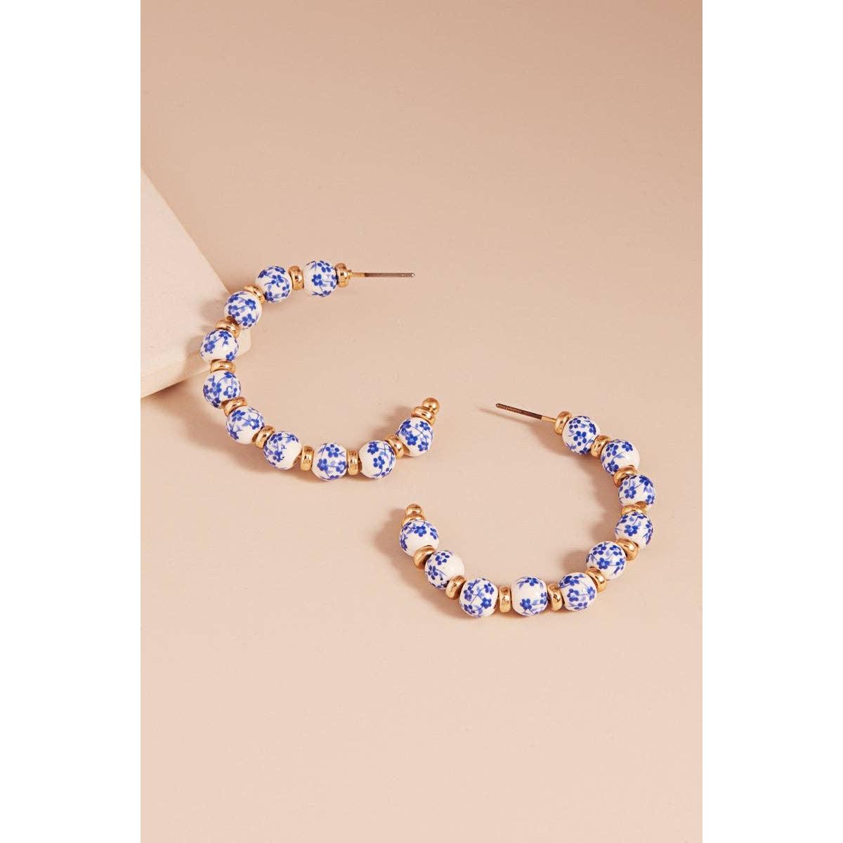 Flower Ceramic Beads Post Earrings