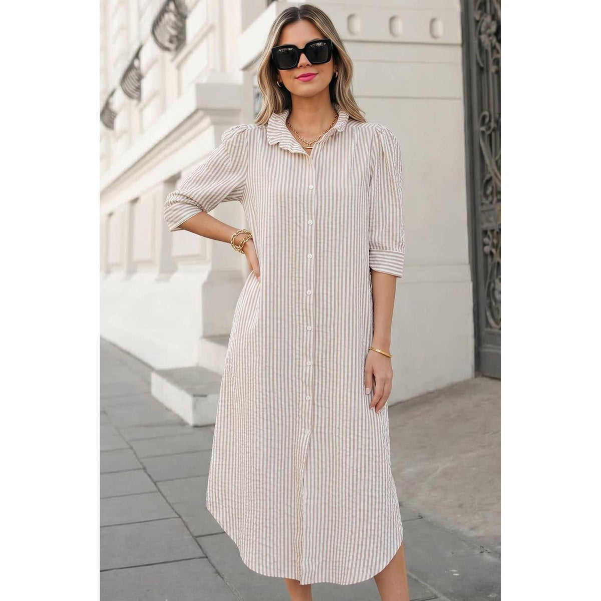 Jada Stripe Collar Shirt Maxi Dress