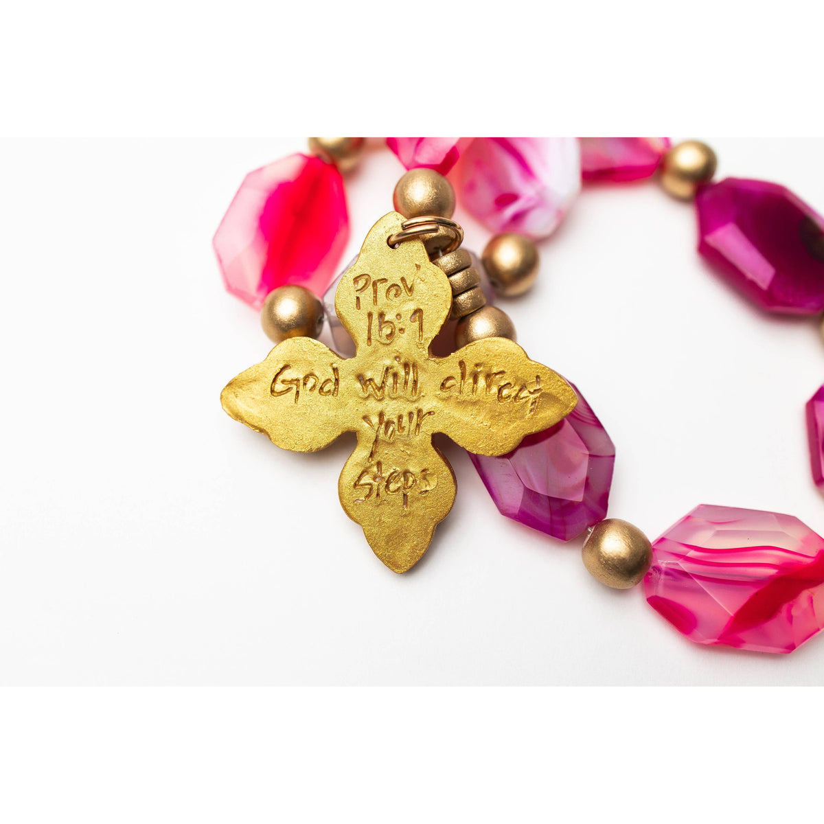 Pink Fire Agate Nuggets with Kait Cross Necklace