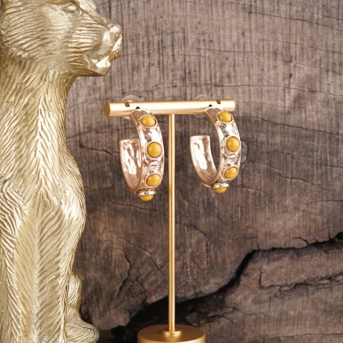 Jeweled Cabochon Hoop Earrings