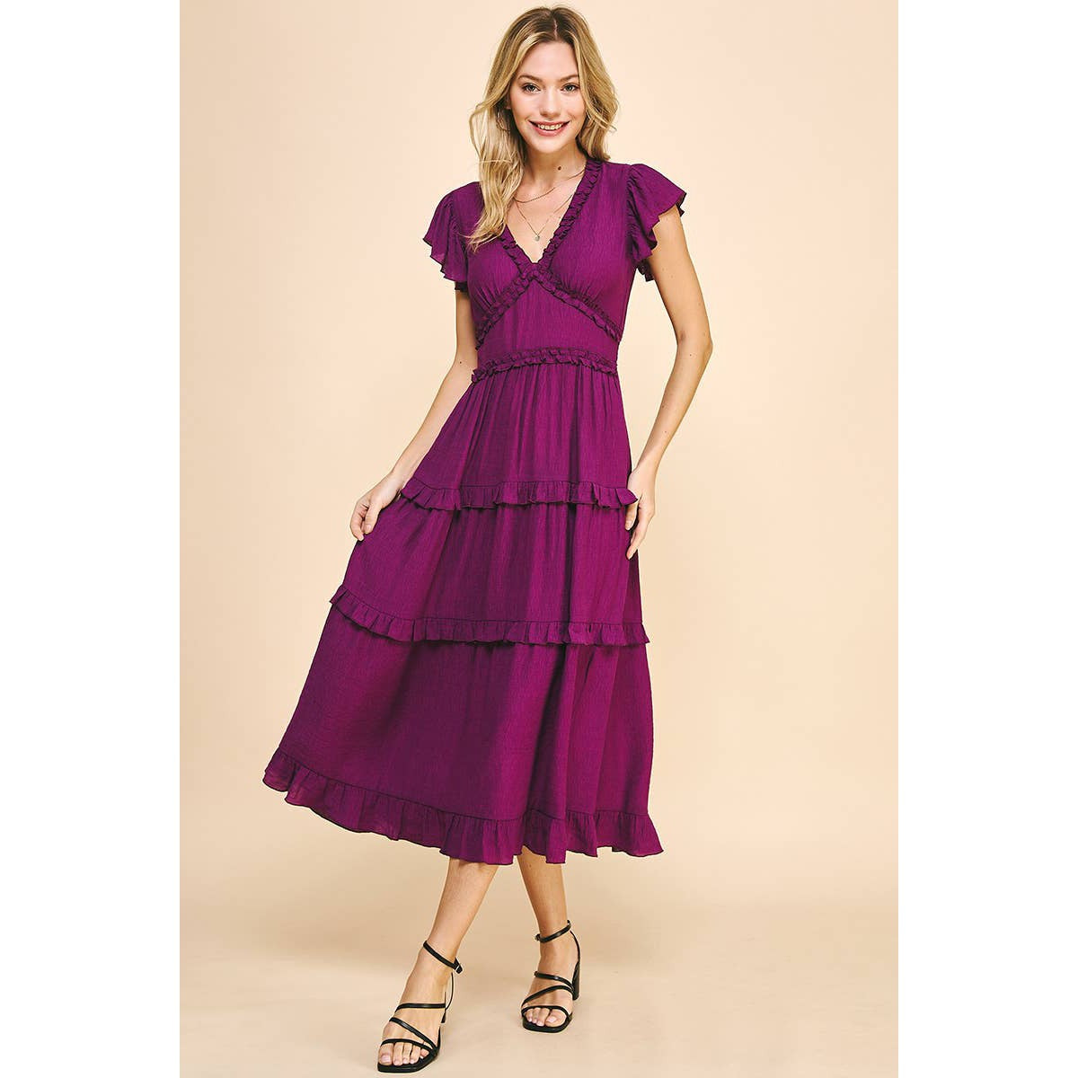 Ruffled Tea Length Dress