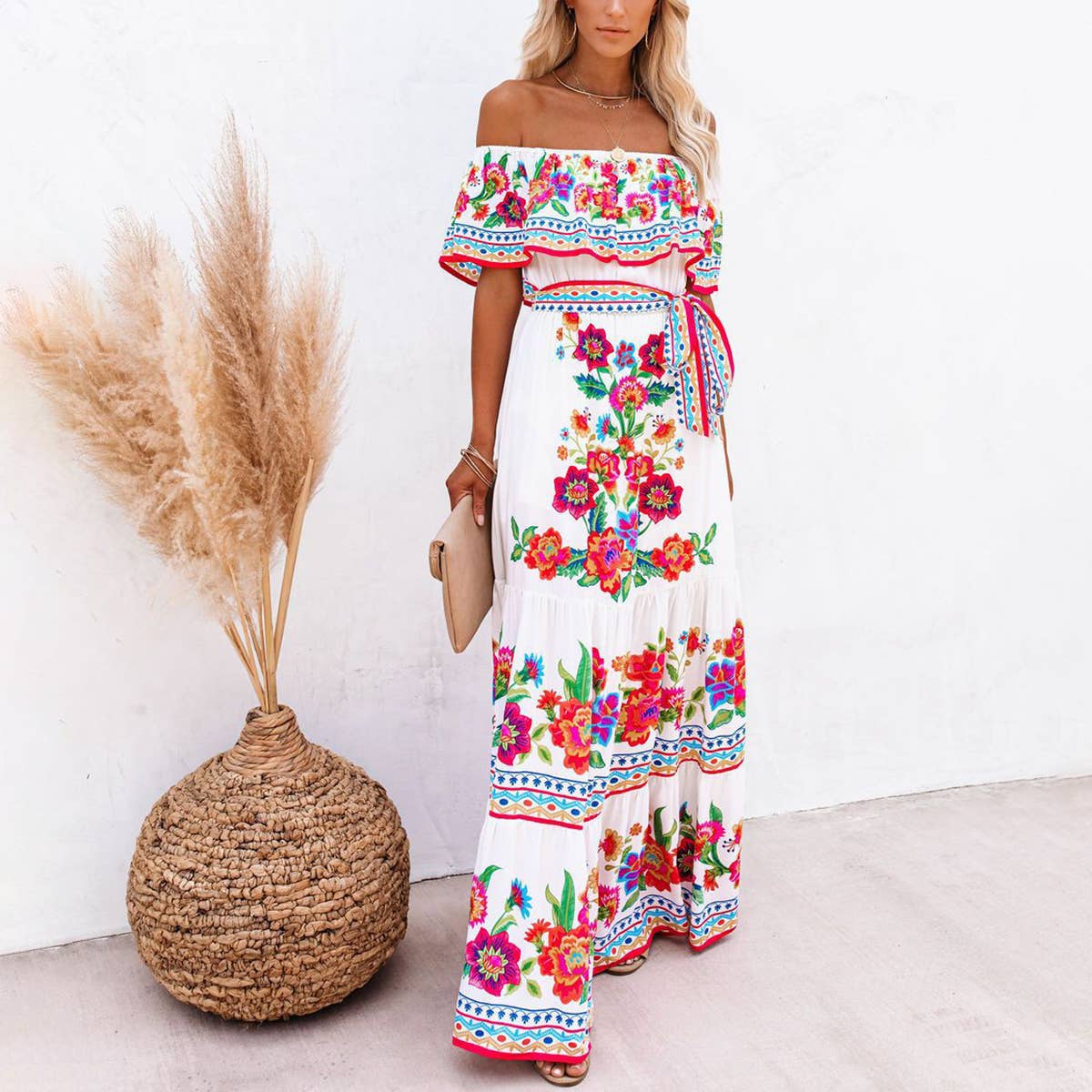 off the shoulder swing dress Bardot Off Shoulder Swing Dress In Red Shopbluebelle