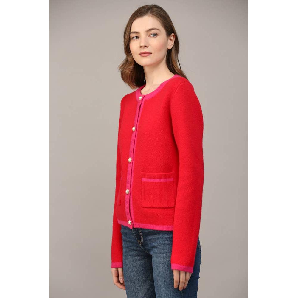 Front Button Color Block Cardigan Sweater