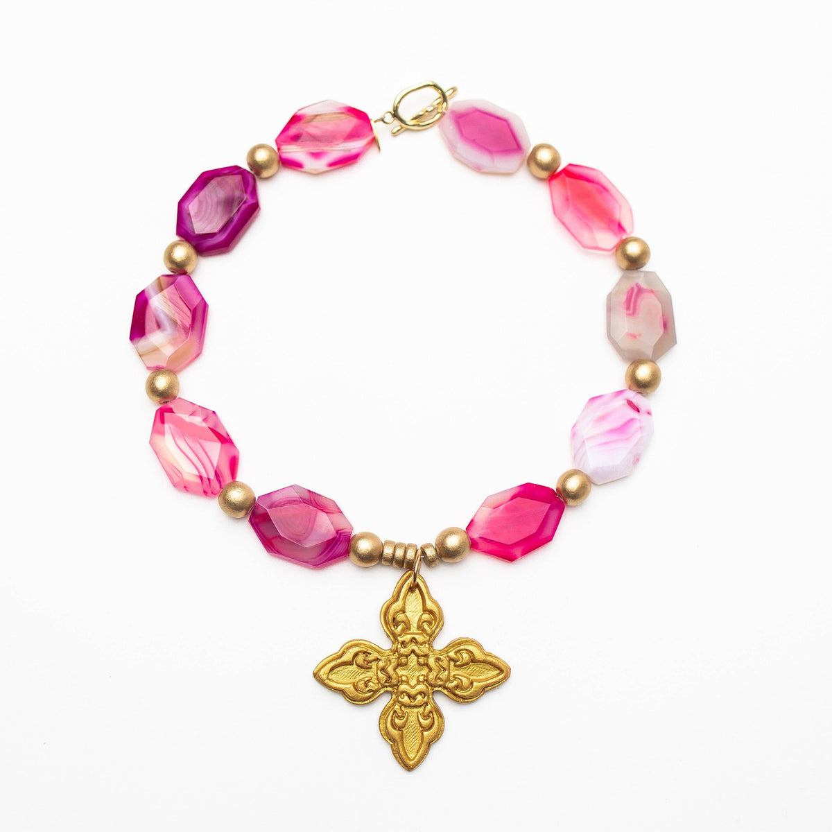 Pink Fire Agate Nuggets with Kait Cross Necklace