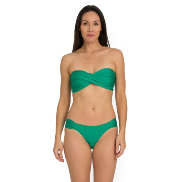 Solid Twist Front Bandeau Bikini Top with Back Ties