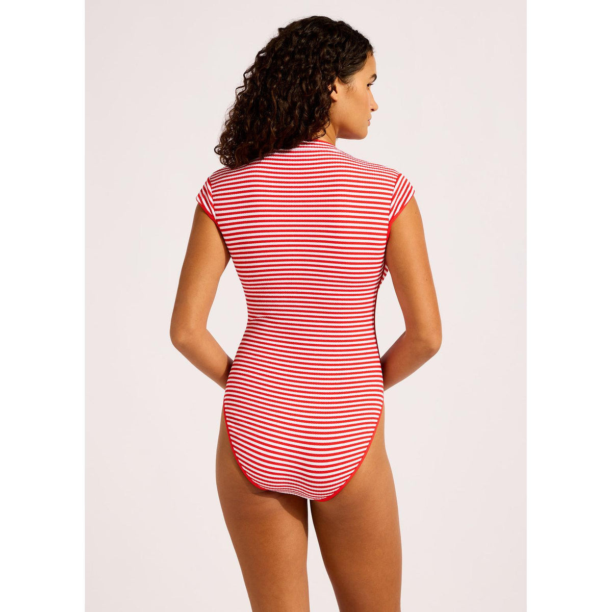 Clubhouse Cap Sleeve Zip Front One Piece Swimsuit