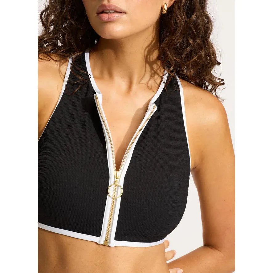 Beach Bound Black Zip Front Tank Bikini Top