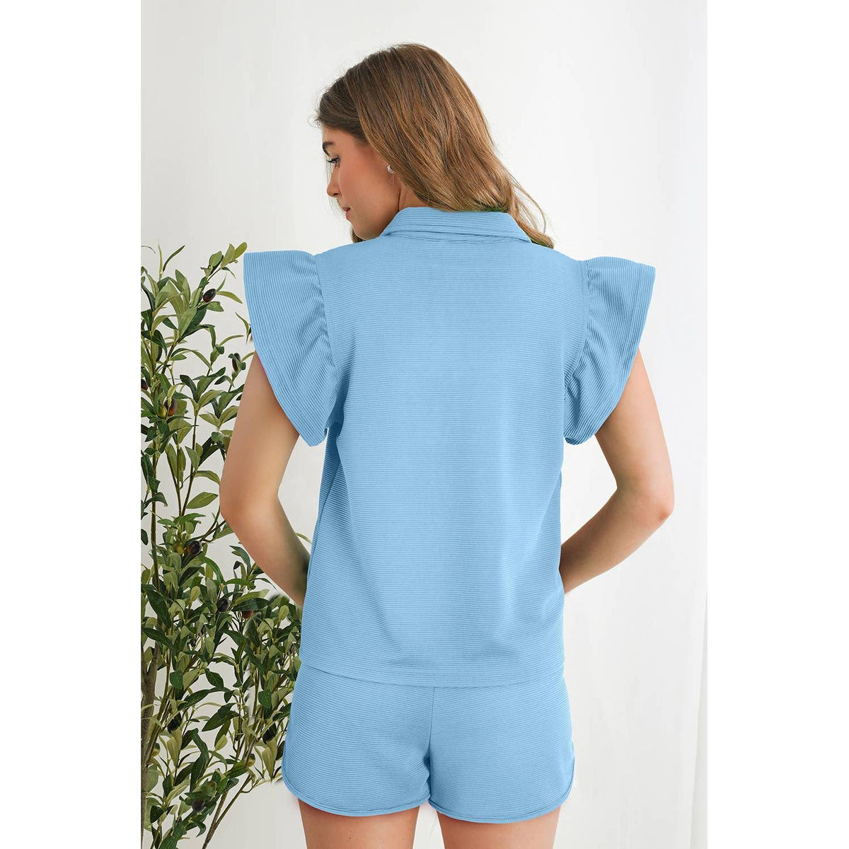 Mary Striped Zipped Collar Short Set