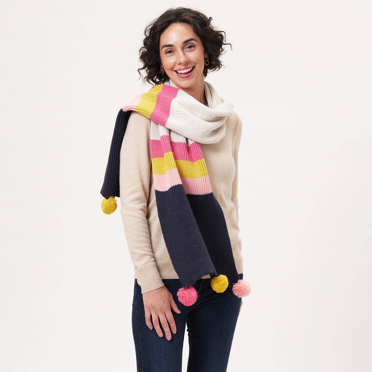 Piccadilly Navy Pink Stripe Scarf