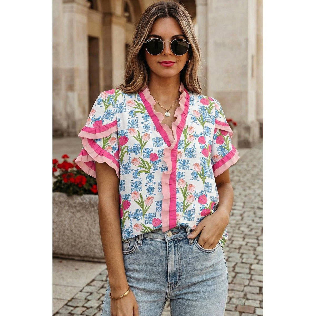 Tulip Garden Ruffle Blouse