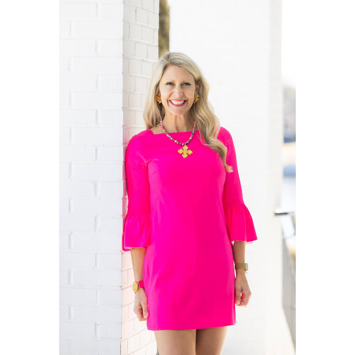 Pink and Blue Rainflower Jasper with Megan Cross Necklace